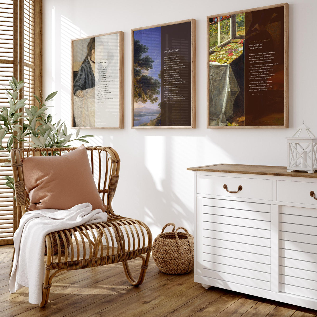 Tennyson Princess Songs Set of Three Art Prints - Sweet and Low, The Splendour Falls, Now Sleeps the Crimson Petal - Painting Poster V1