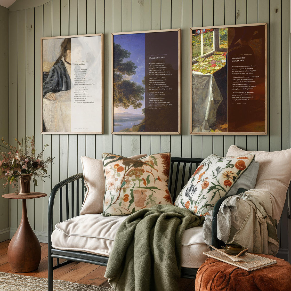 Tennyson Princess Songs Set of Three Art Prints - Sweet and Low, The Splendour Falls, Now Sleeps the Crimson Petal - Painting Poster V1