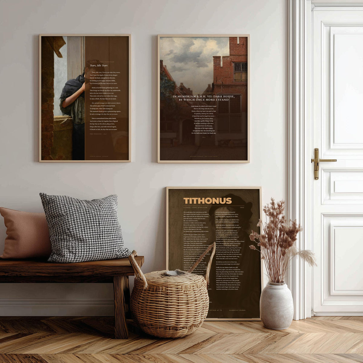 Tennyson Elegy Poems Set of Three Art Prints - Tears Idle Tears, Tithonus, In Memoriam Dark House - Full Poems over Paintings - Poster V2