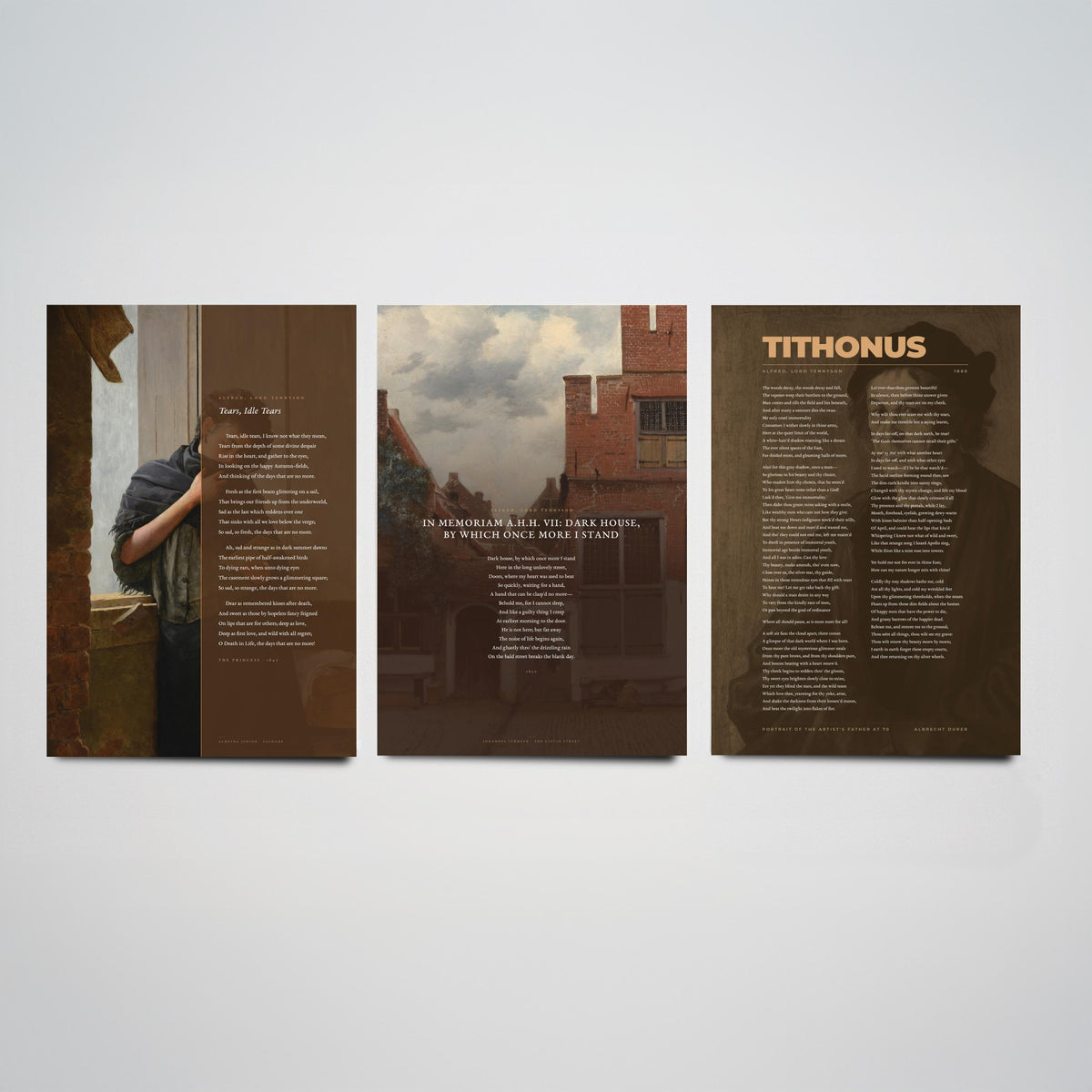Tennyson Elegy Poems Set of Three Art Prints - Tears Idle Tears, Tithonus, In Memoriam Dark House - Full Poems over Paintings - Poster V2
