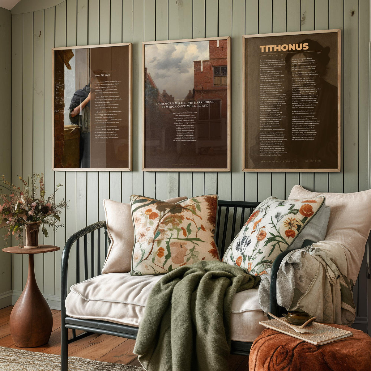 Tennyson Elegy Poems Set of Three Art Prints - Tears Idle Tears, Tithonus, In Memoriam Dark House - Full Poems over Paintings - Poster V2