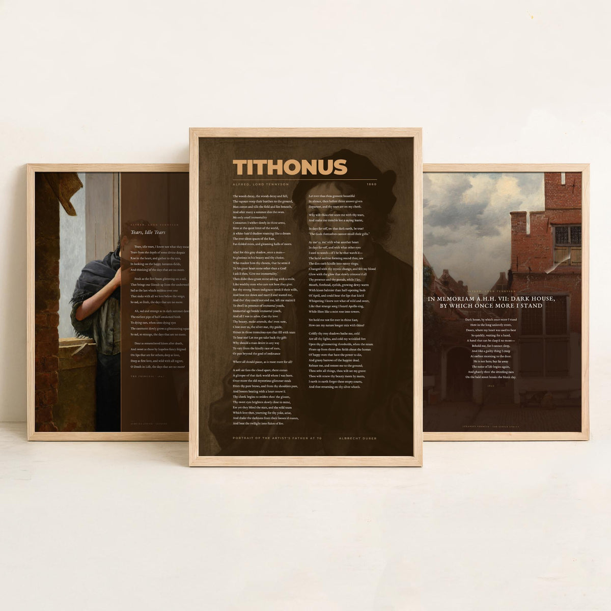 Tennyson Elegy Poems Set of Three Art Prints - Tears Idle Tears, Tithonus, In Memoriam Dark House - Full Poems over Paintings - Poster V2