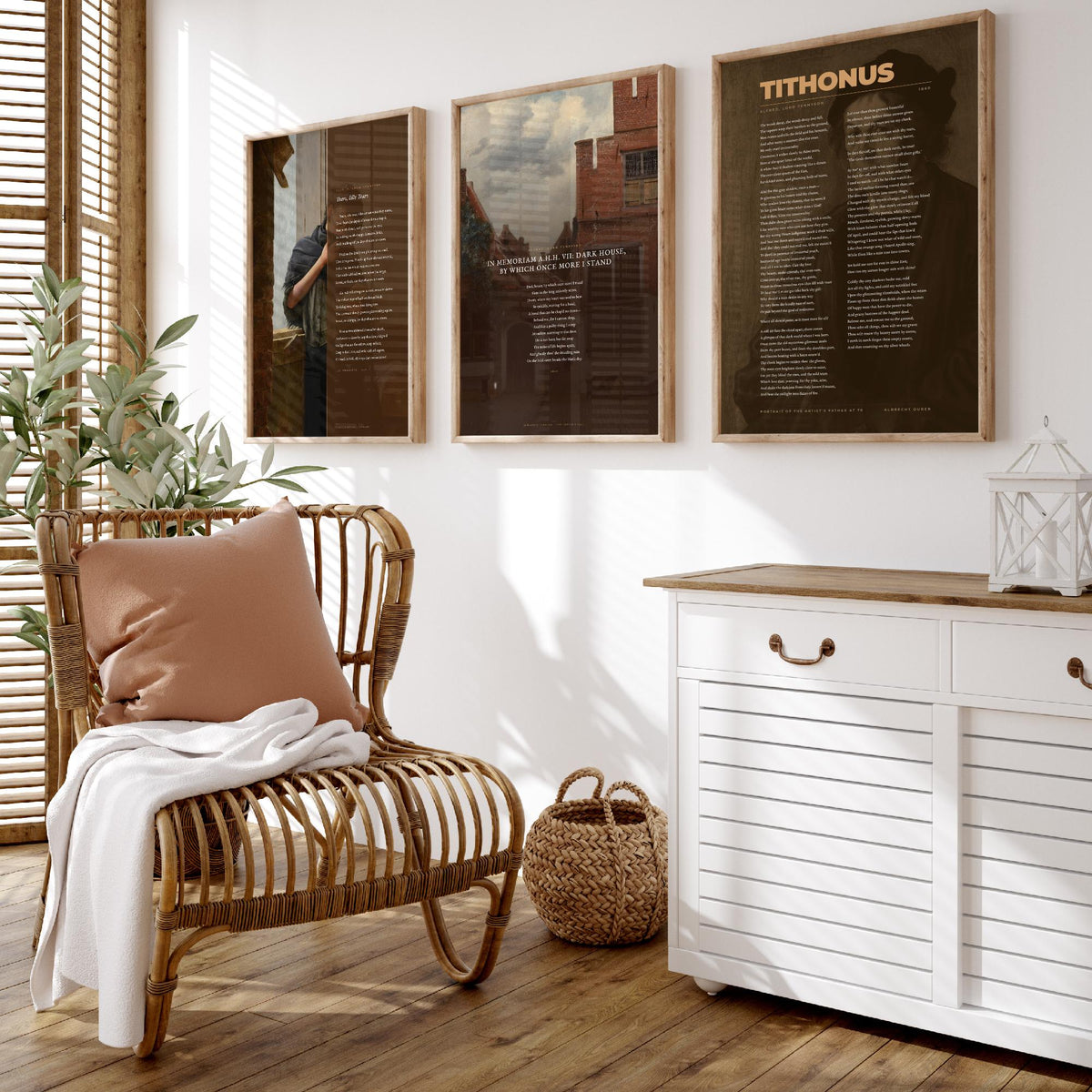 Tennyson Elegy Poems Set of Three Art Prints - Tears Idle Tears, Tithonus, In Memoriam Dark House - Full Poems over Paintings - Poster V2