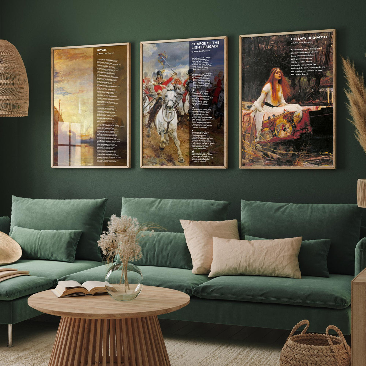 Alfred Lord Tennyson Set of Three Art Prints - Ulysses, Charge of the Light Brigade, Lady of Shalott - Poem over Painting Poster