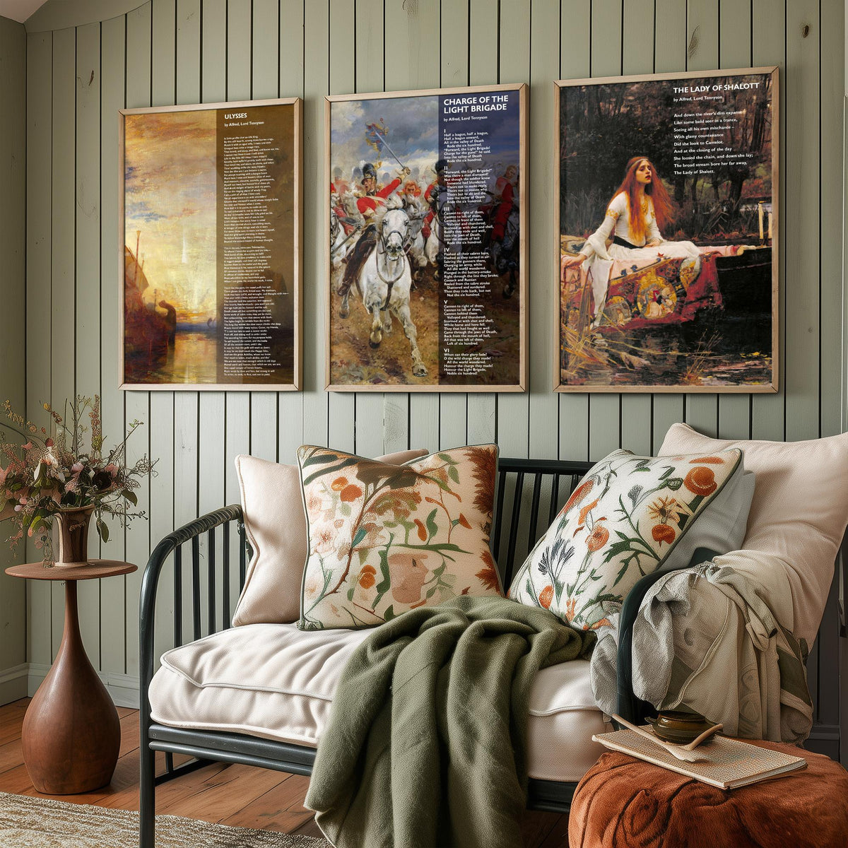 Alfred Lord Tennyson Set of Three Art Prints - Ulysses, Charge of the Light Brigade, Lady of Shalott - Poem over Painting Poster