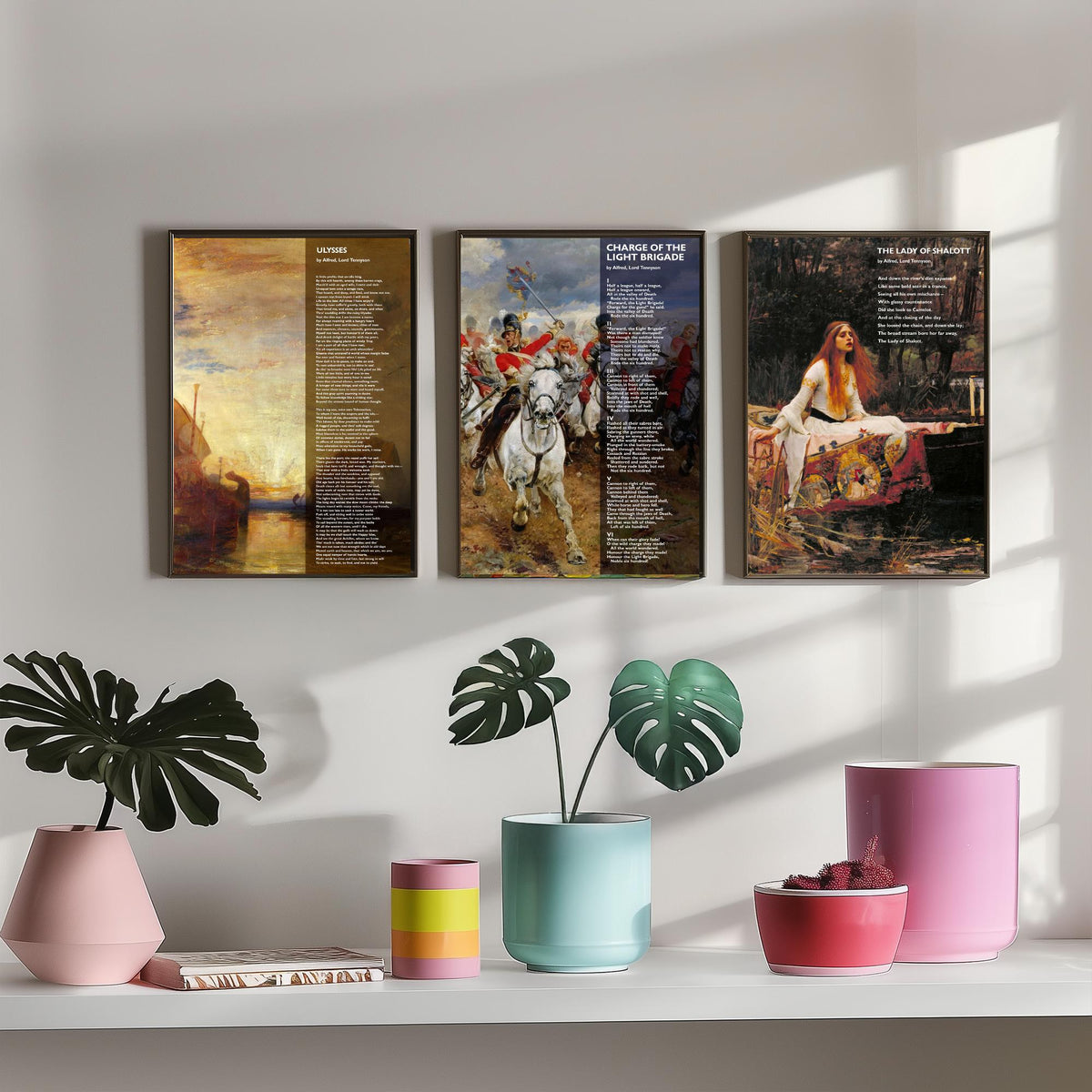 Alfred Lord Tennyson Set of Three Art Prints - Ulysses, Charge of the Light Brigade, Lady of Shalott - Poem over Painting Poster