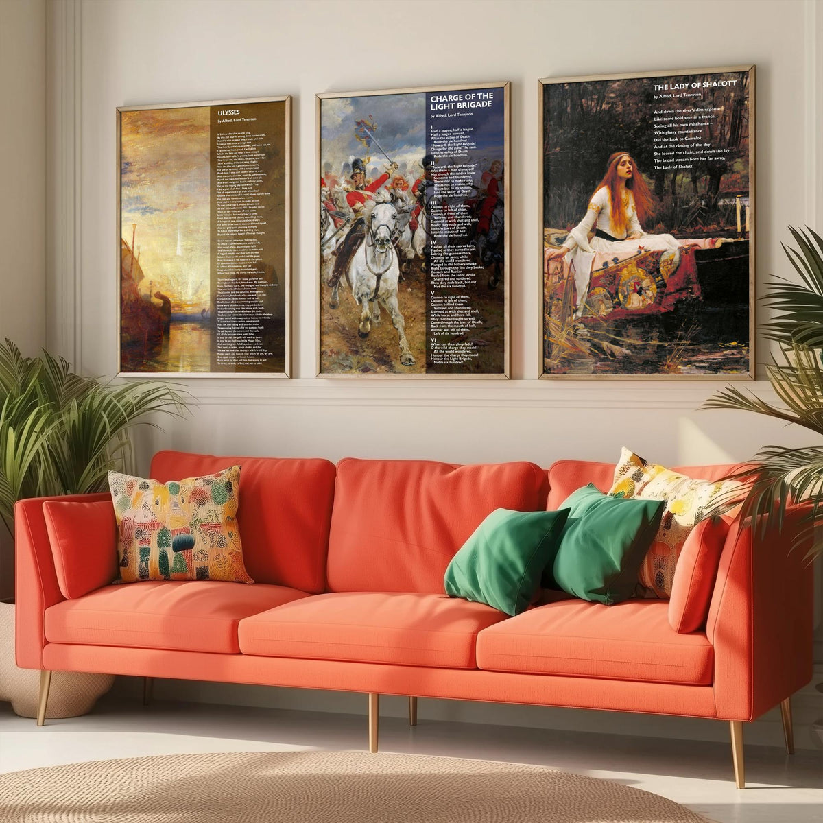 Alfred Lord Tennyson Set of Three Art Prints - Ulysses, Charge of the Light Brigade, Lady of Shalott - Poem over Painting Poster