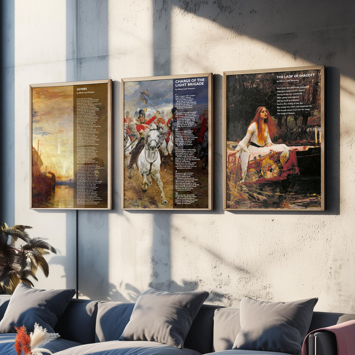 Alfred Lord Tennyson Set of Three Art Prints - Ulysses, Charge of the Light Brigade, Lady of Shalott - Poem over Painting Poster