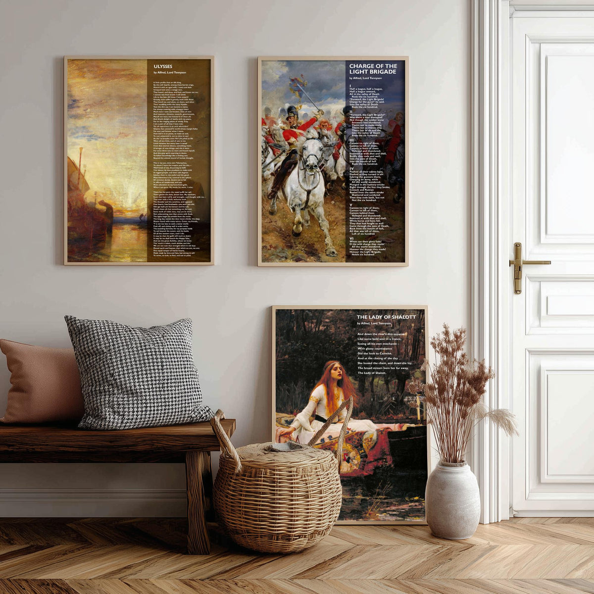 Alfred Lord Tennyson Set of Three Art Prints - Ulysses, Charge of the Light Brigade, Lady of Shalott - Poem over Painting Poster
