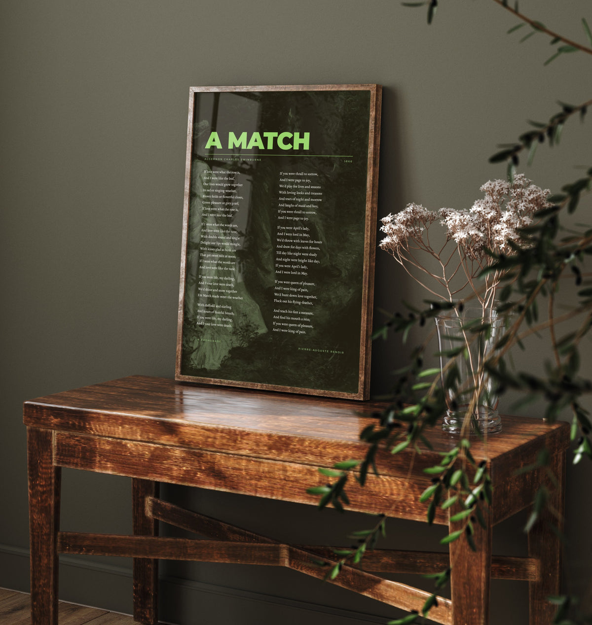 A Match by Algernon Charles Swinburne Art Print - Full Poem Poster - Victorian Love Poetry over Renoir La Promenade Painting