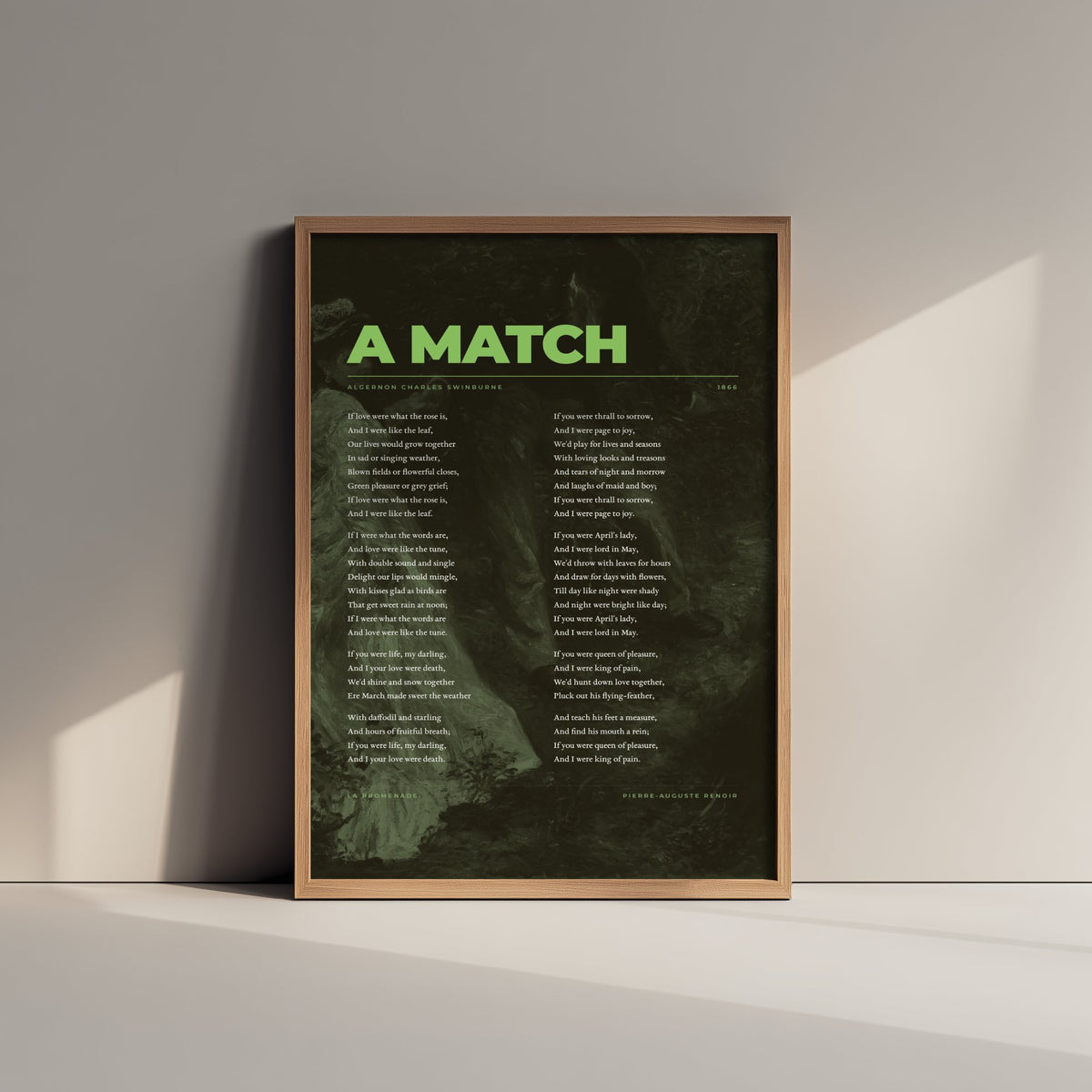 A Match by Algernon Charles Swinburne Art Print - Full Poem Poster - Victorian Love Poetry over Renoir La Promenade Painting