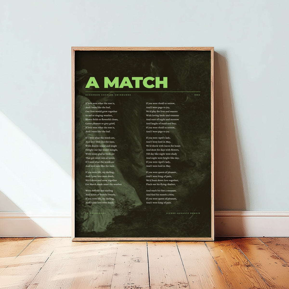 A Match by Algernon Charles Swinburne Art Print - Full Poem Poster - Victorian Love Poetry over Renoir La Promenade Painting