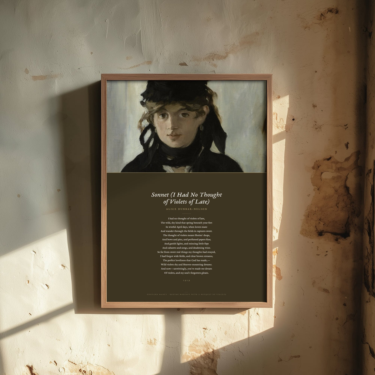I Had No Thought of Violets of Late by Alice Dunbar-Nelson Art Print - Full Sonnet Poem Poster over Manet Portrait Painting