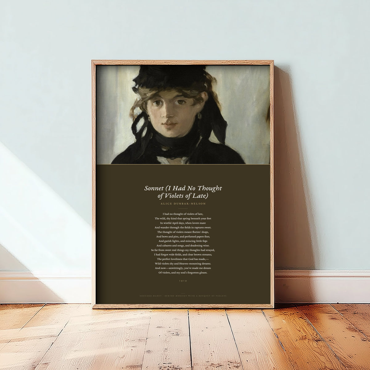 I Had No Thought of Violets of Late by Alice Dunbar-Nelson Art Print - Full Sonnet Poem Poster over Manet Portrait Painting
