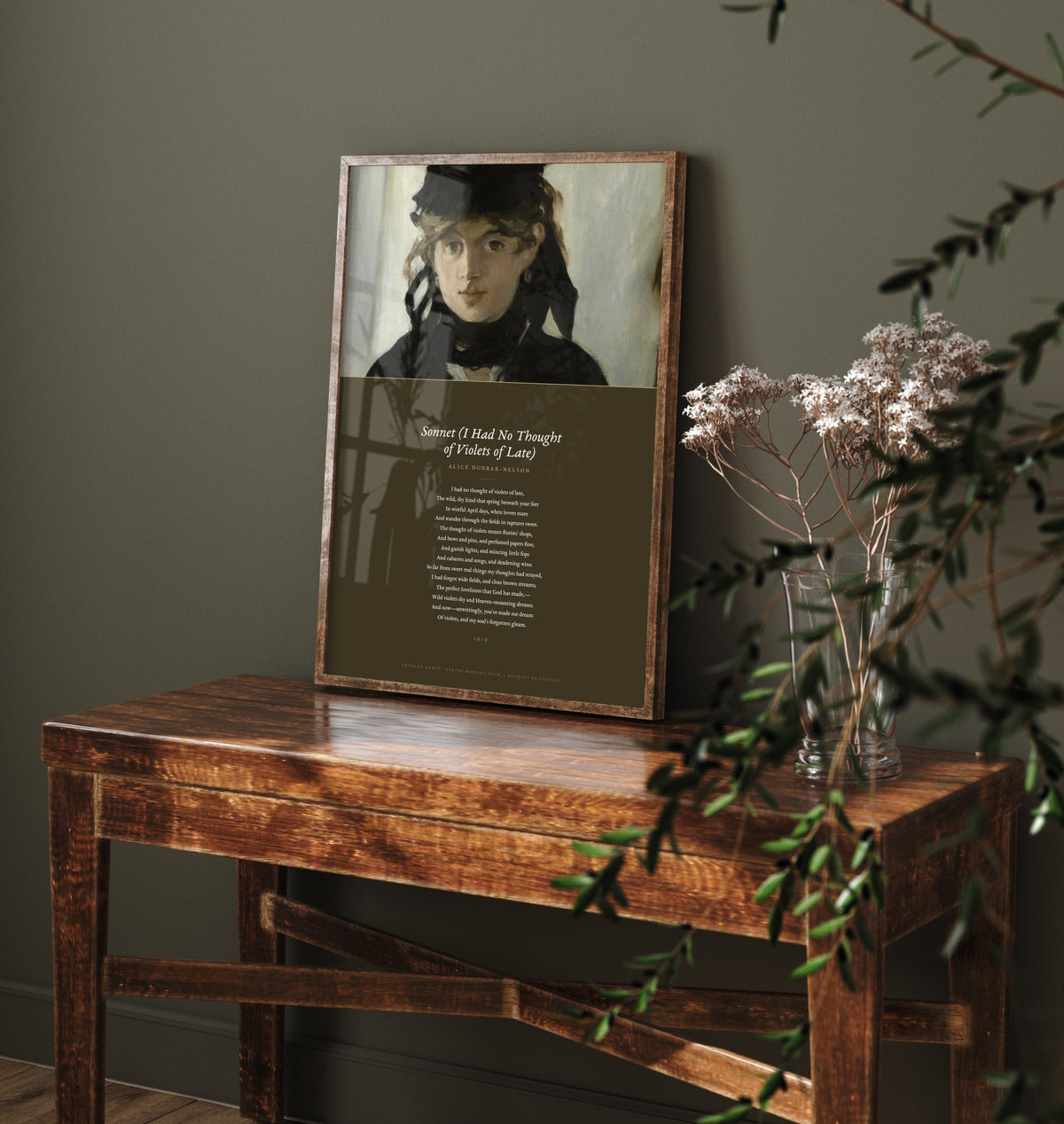 I Had No Thought of Violets of Late by Alice Dunbar-Nelson Art Print - Full Sonnet Poem Poster over Manet Portrait Painting