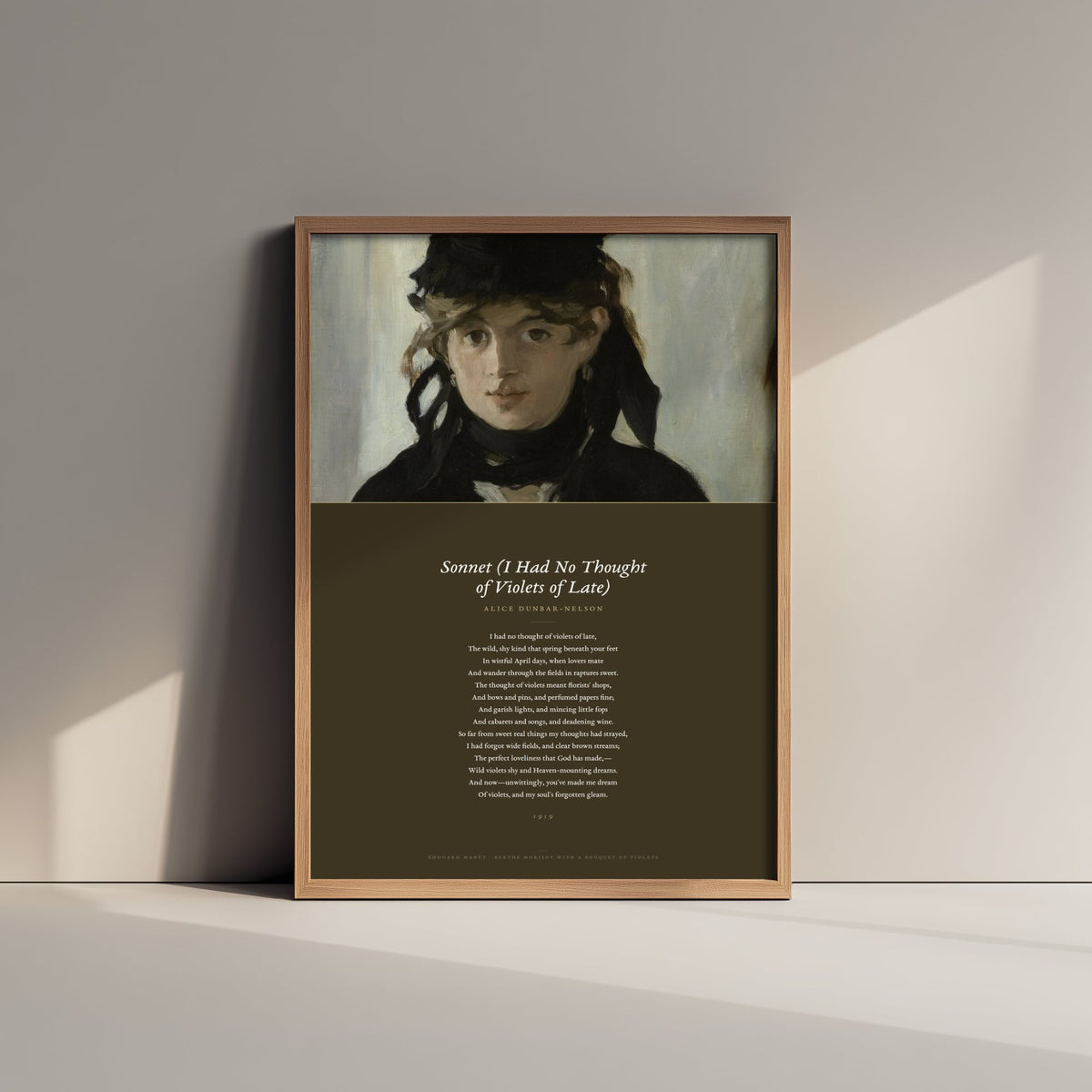 I Had No Thought of Violets of Late by Alice Dunbar-Nelson Art Print - Full Sonnet Poem Poster over Manet Portrait Painting