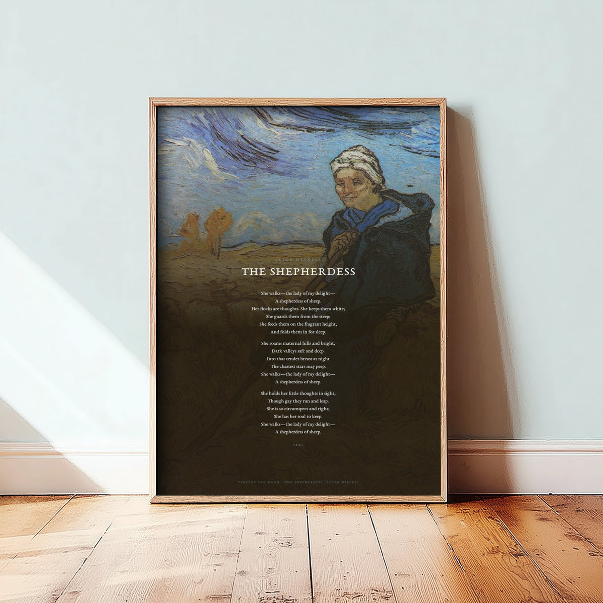 The Shepherdess by Alice Meynell Art Print - Full Poem over Van Gogh Shepherdess after Millet Painting - Poetry Poster