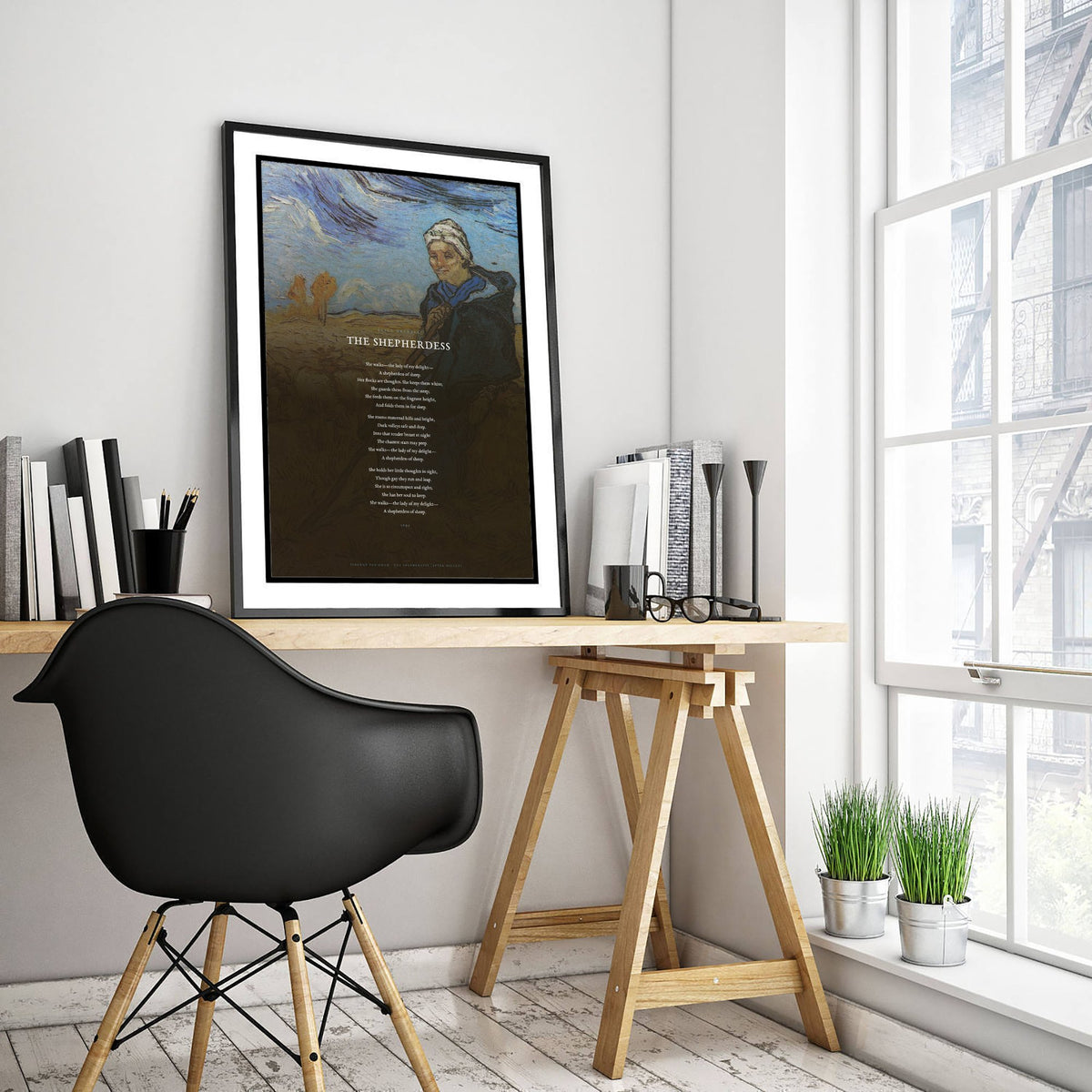 The Shepherdess by Alice Meynell Art Print - Full Poem over Van Gogh Shepherdess after Millet Painting - Poetry Poster