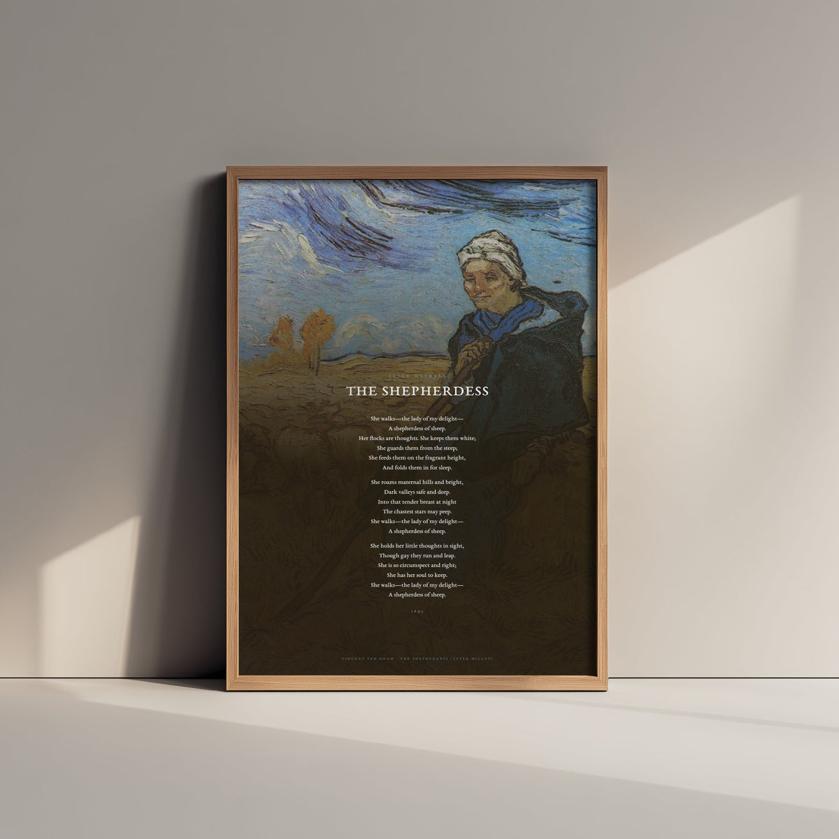 The Shepherdess by Alice Meynell Art Print - Full Poem over Van Gogh Shepherdess after Millet Painting - Poetry Poster