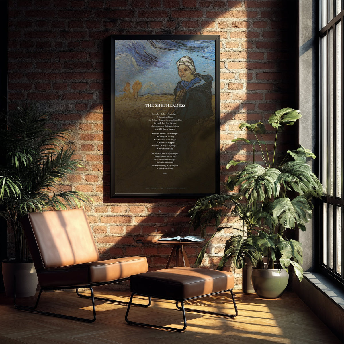 The Shepherdess by Alice Meynell Art Print - Full Poem over Van Gogh Shepherdess after Millet Painting - Poetry Poster