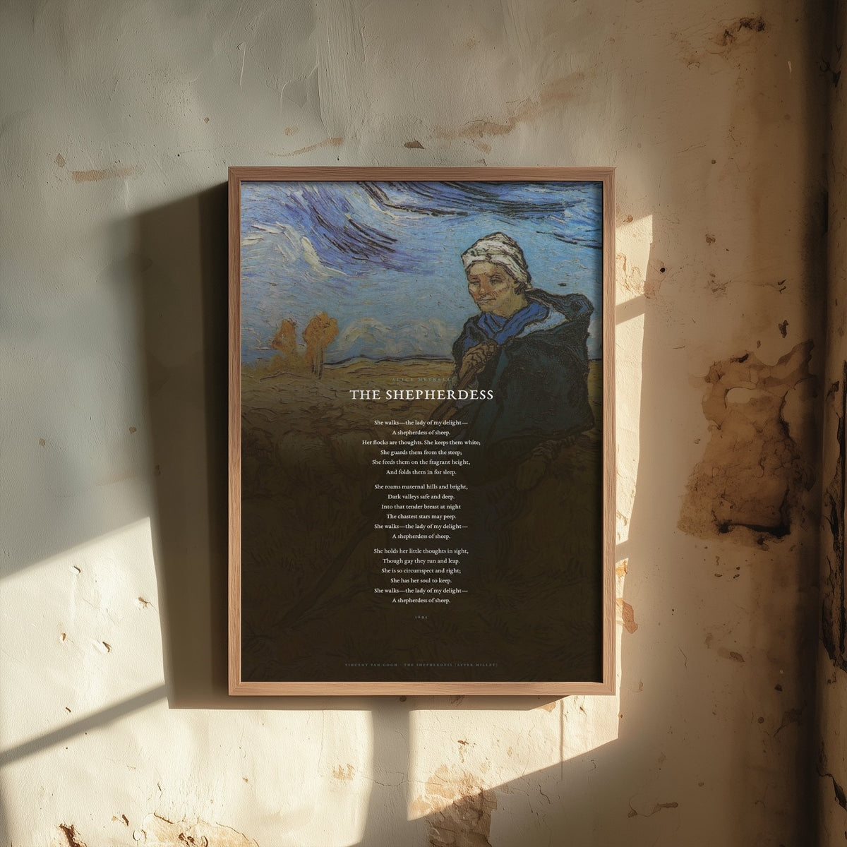The Shepherdess by Alice Meynell Art Print - Full Poem over Van Gogh Shepherdess after Millet Painting - Poetry Poster