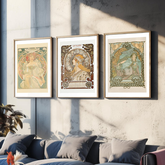 Alphonse Mucha Set of Three Art Prints - Reverie, La Plume, Princess of Tripoli - Art Nouveau Lithograph Poster Illustration