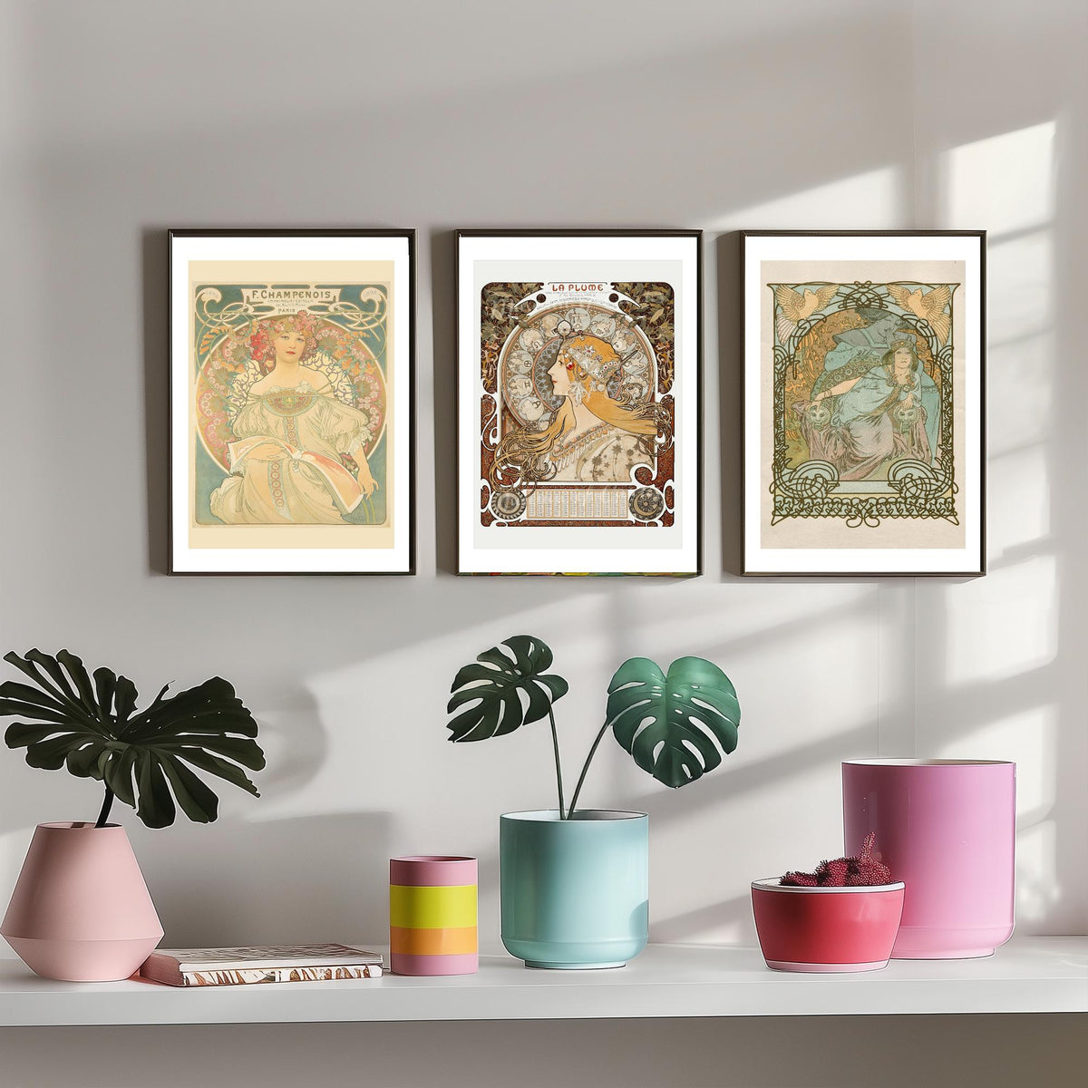 Alphonse Mucha Set of Three Art Prints - Reverie, La Plume, Princess of Tripoli - Art Nouveau Lithograph Poster Illustration