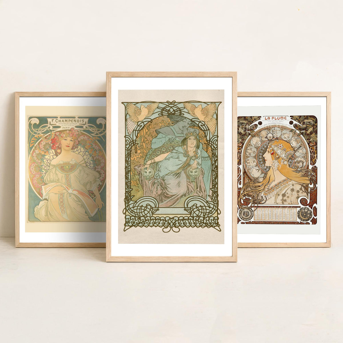 Alphonse Mucha Set of Three Art Prints - Reverie, La Plume, Princess of Tripoli - Art Nouveau Lithograph Poster Illustration