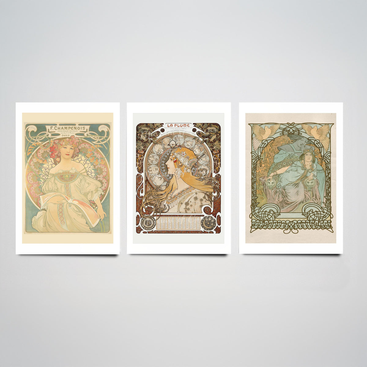 Alphonse Mucha Set of Three Art Prints - Reverie, La Plume, Princess of Tripoli - Art Nouveau Lithograph Poster Illustration