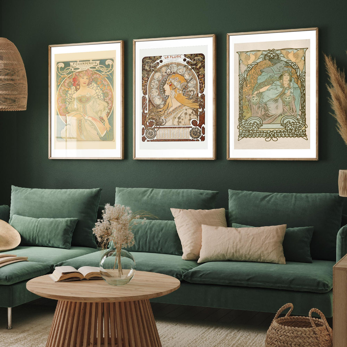 Alphonse Mucha Set of Three Art Prints - Reverie, La Plume, Princess of Tripoli - Art Nouveau Lithograph Poster Illustration