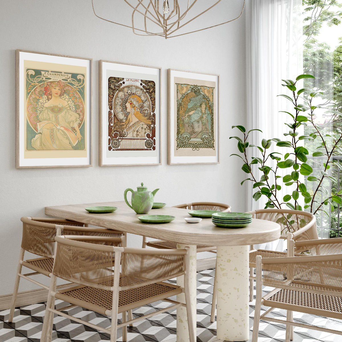 Alphonse Mucha Set of Three Art Prints - Reverie, La Plume, Princess of Tripoli - Art Nouveau Lithograph Poster Illustration