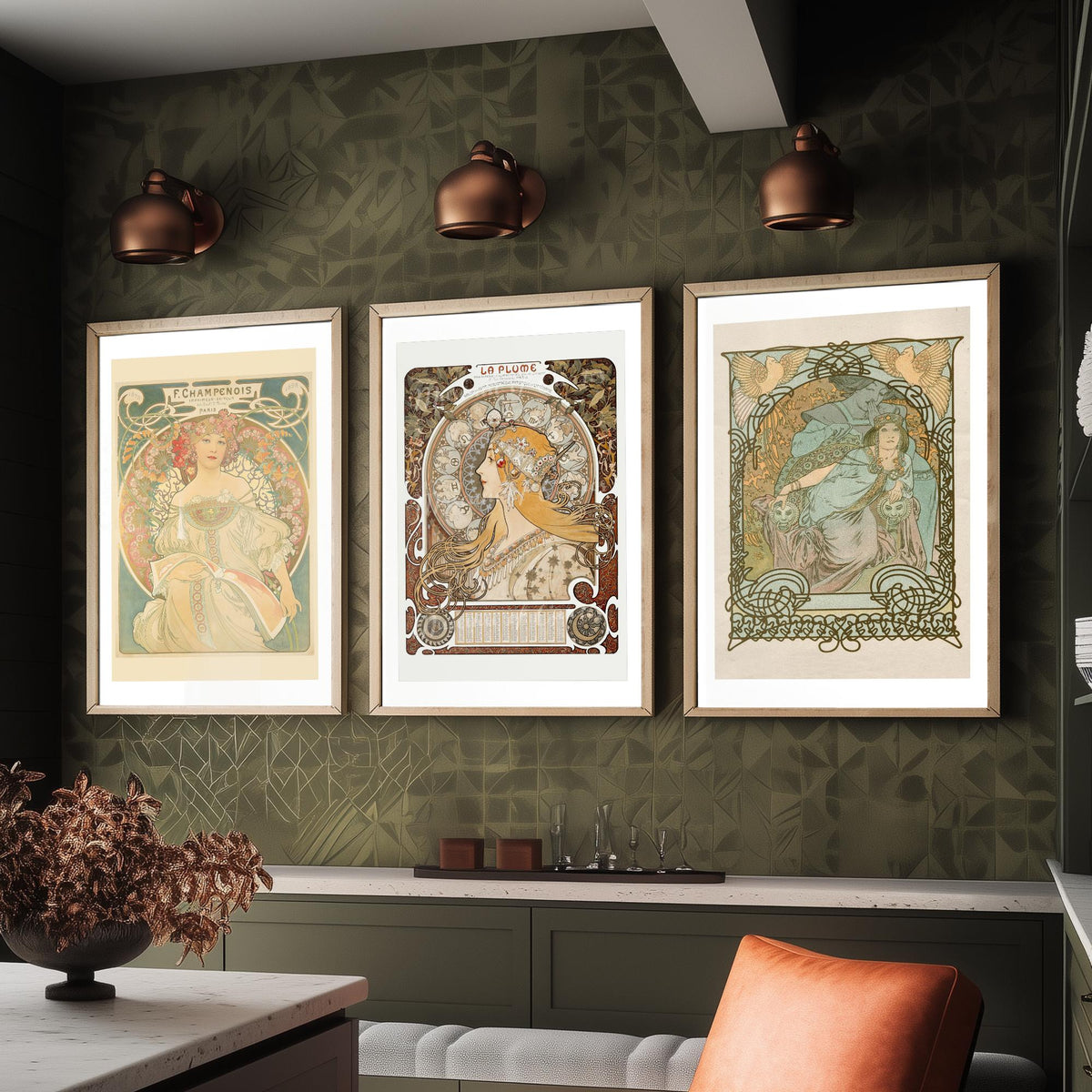 Alphonse Mucha Set of Three Art Prints - Reverie, La Plume, Princess of Tripoli - Art Nouveau Lithograph Poster Illustration