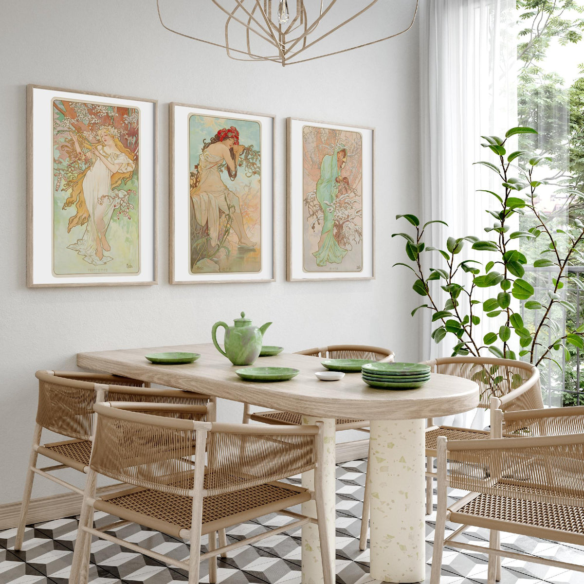 Alphonse Mucha Seasons Set of Three Art Prints - Spring, Summer, Winter - Art Nouveau Lithograph Poster Illustration