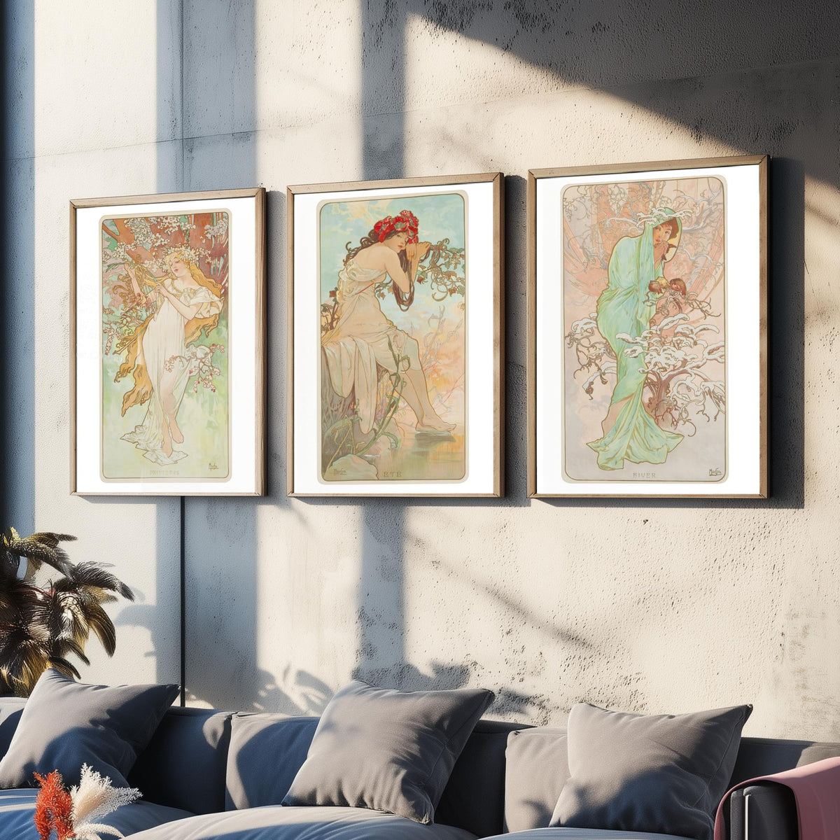 Alphonse Mucha Seasons Set of Three Art Prints - Spring, Summer, Winter - Art Nouveau Lithograph Poster Illustration