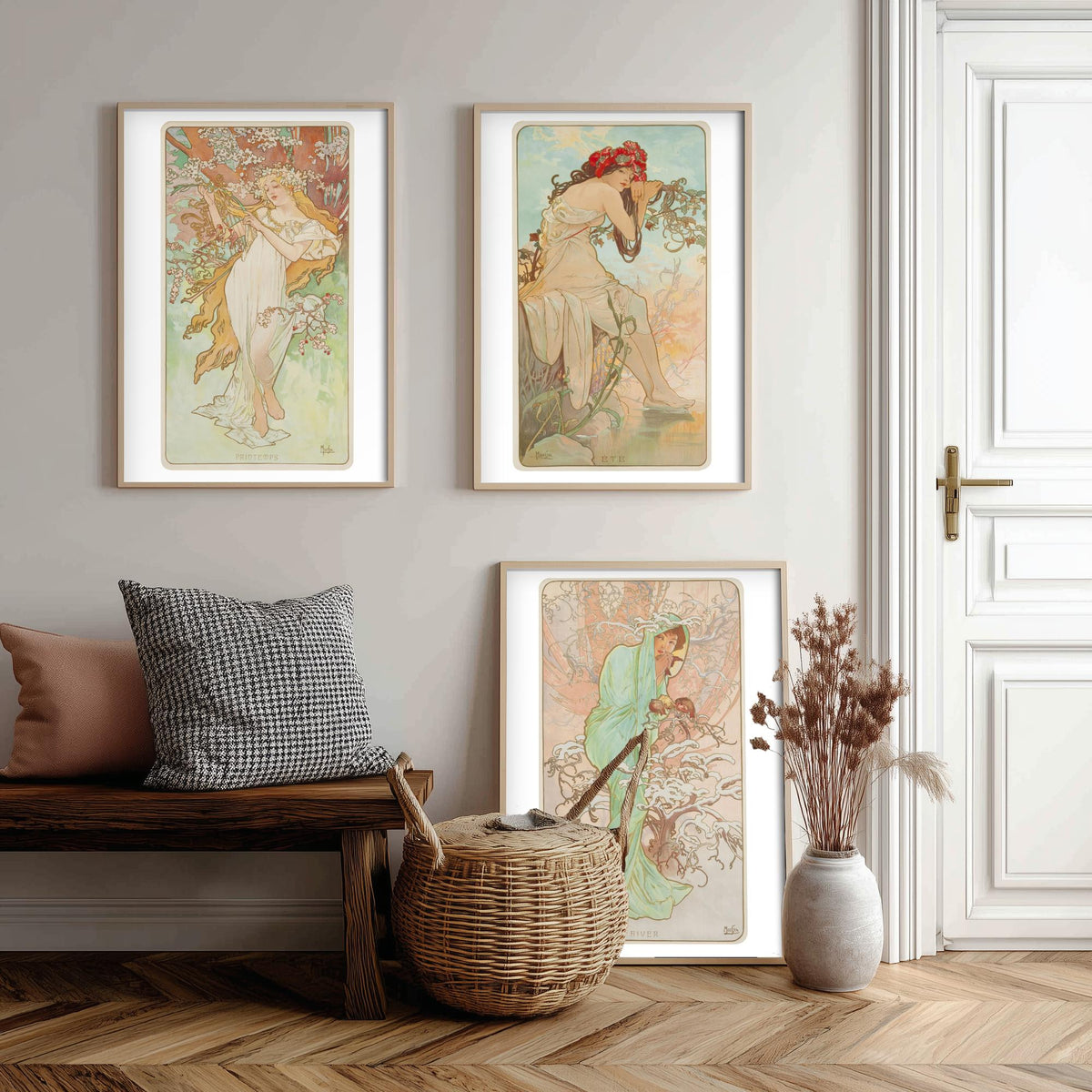 Alphonse Mucha Seasons Set of Three Art Prints - Spring, Summer, Winter - Art Nouveau Lithograph Poster Illustration