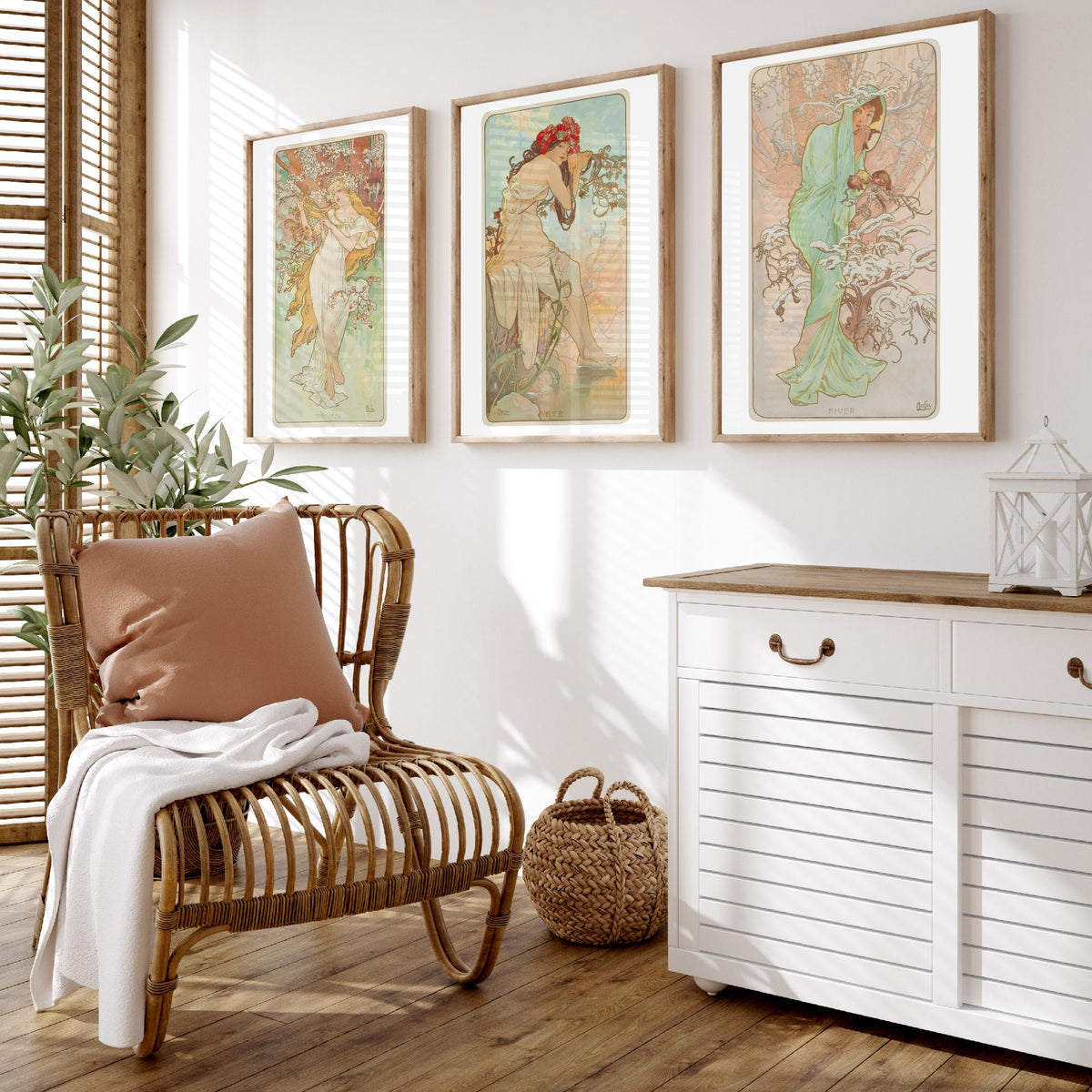 Alphonse Mucha Seasons Set of Three Art Prints - Spring, Summer, Winter - Art Nouveau Lithograph Poster Illustration
