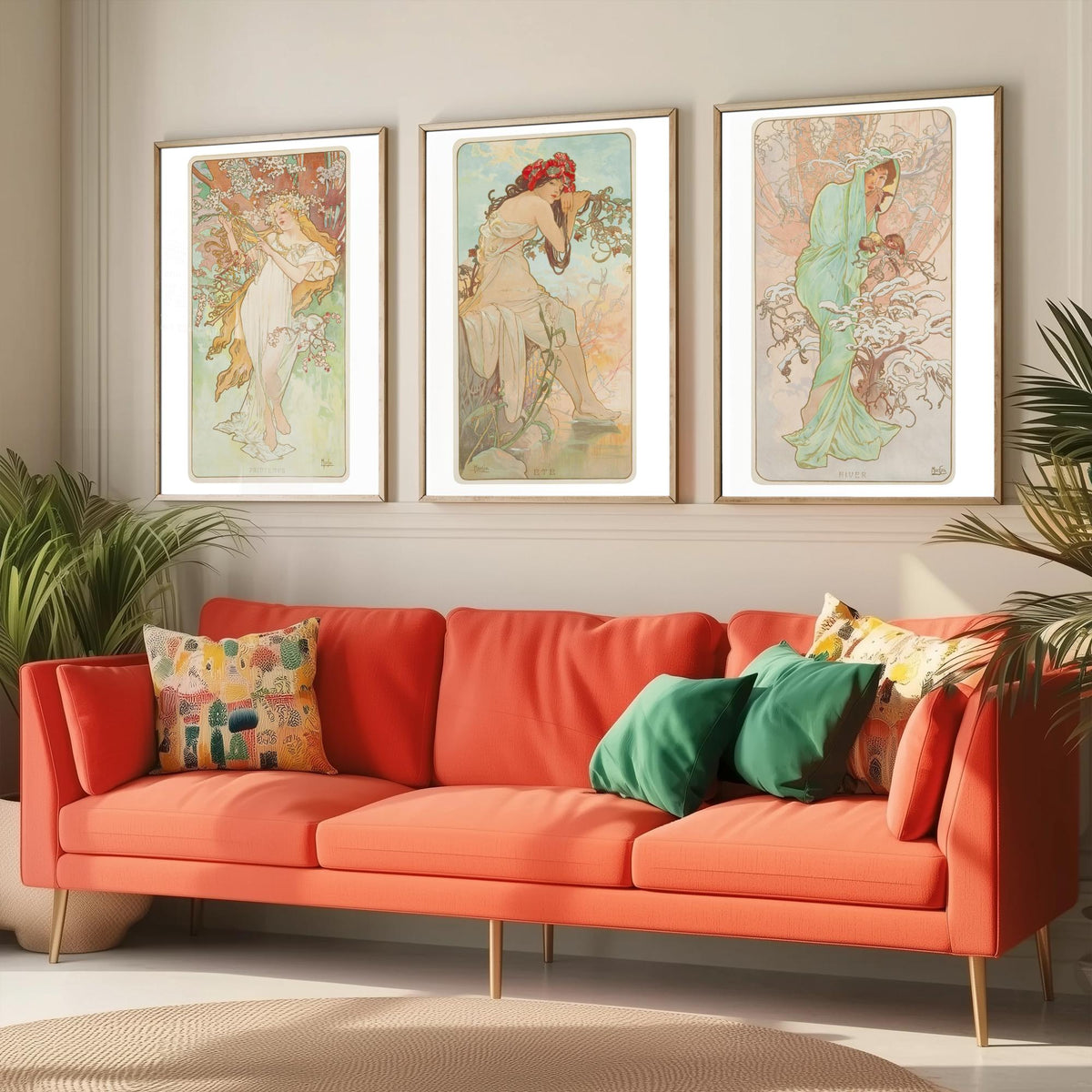 Alphonse Mucha Seasons Set of Three Art Prints - Spring, Summer, Winter - Art Nouveau Lithograph Poster Illustration