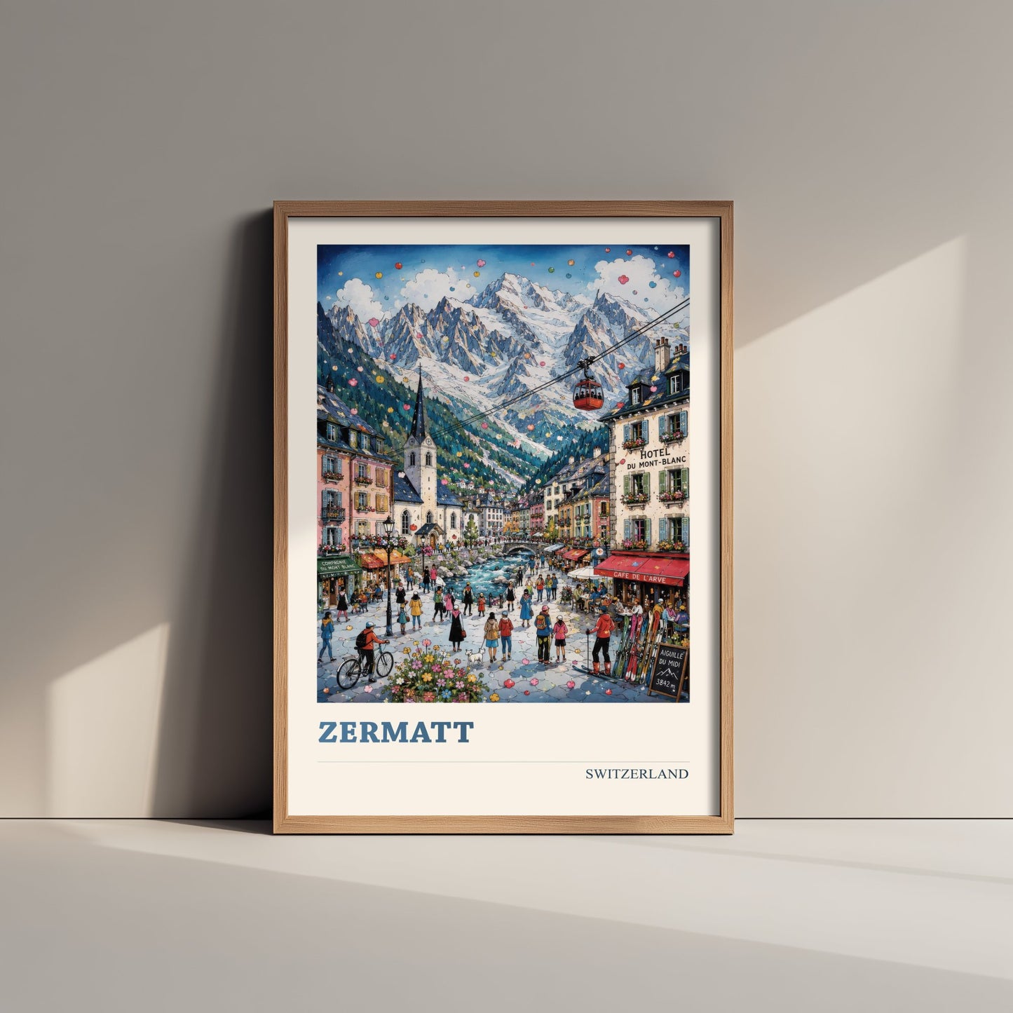Zermatt Switzerland Travel Poster - Alpine Art Print - Mountain Village Illustration - Swiss Alps Visit 1/3