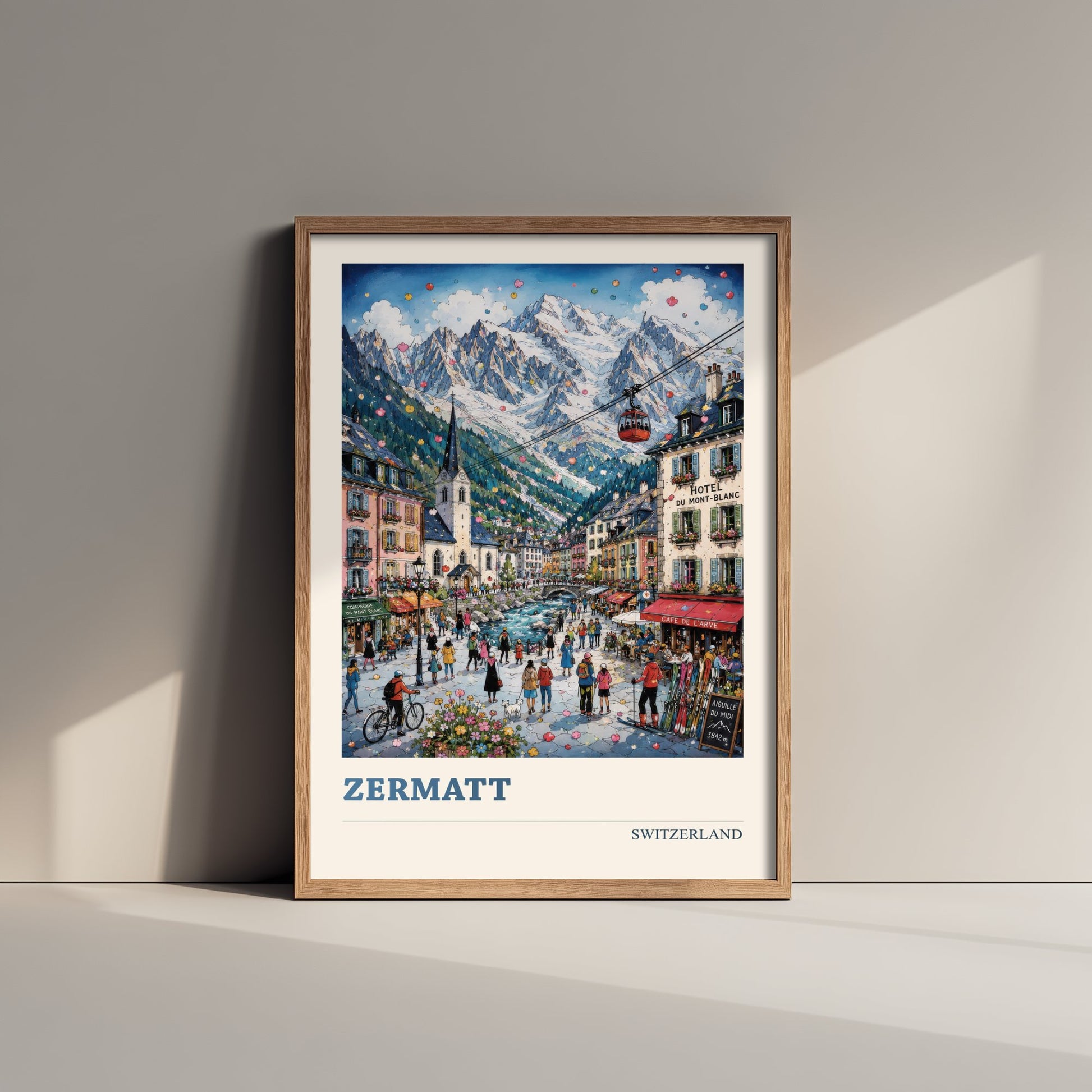 Zermatt Switzerland Travel Poster - Alpine Art Print - Mountain Village Illustration - Swiss Alps Visit 1/3