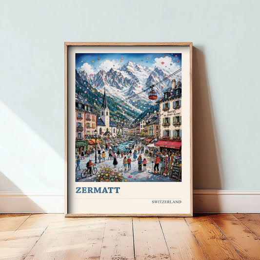 Zermatt Switzerland Travel Poster - Alpine Art Print - Mountain Village Illustration - Swiss Alps Visit 1/3