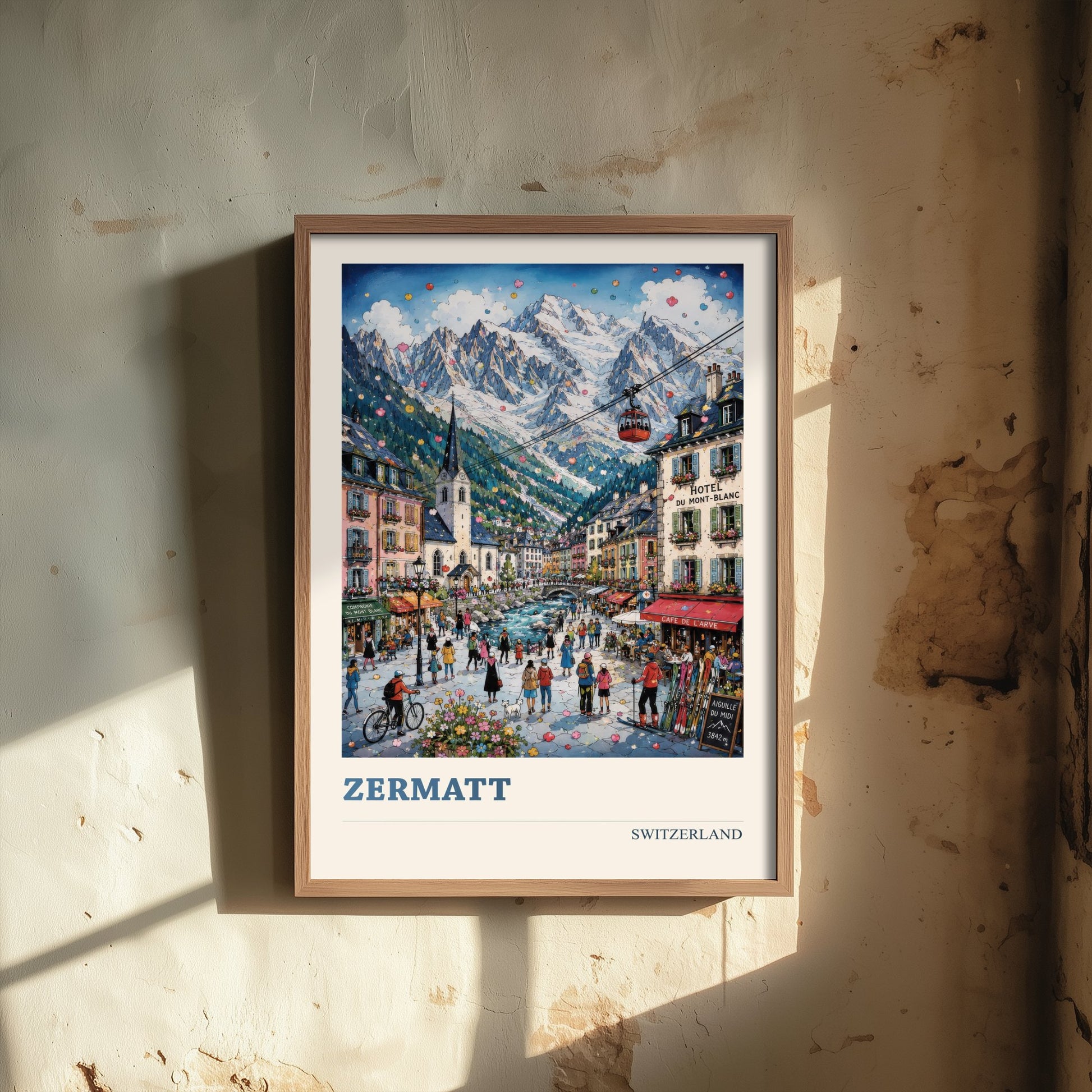 Zermatt Switzerland Travel Poster - Alpine Art Print - Mountain Village Illustration - Swiss Alps Visit 1/3
