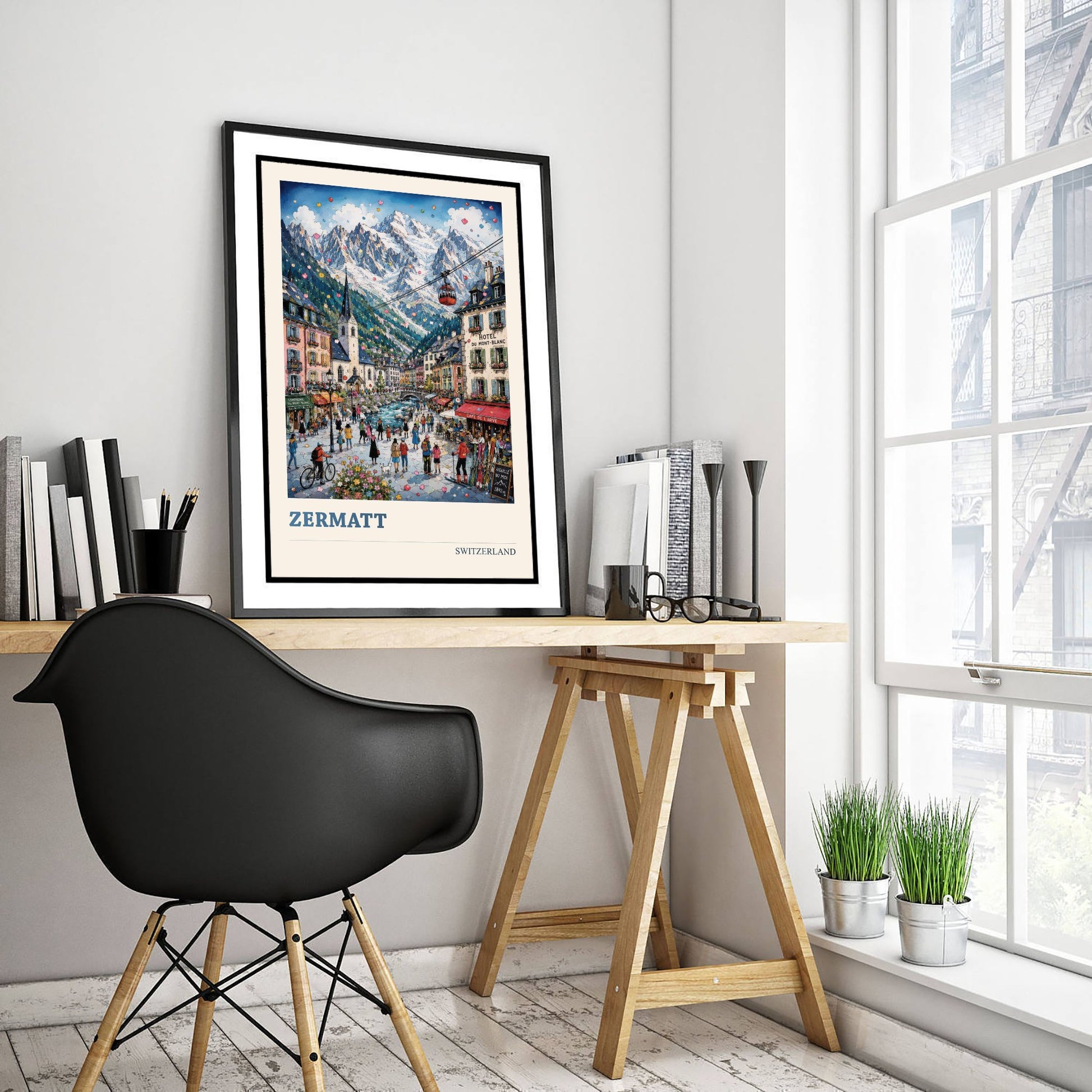 Zermatt Switzerland Travel Poster - Alpine Art Print - Mountain Village Illustration - Swiss Alps Visit 1/3