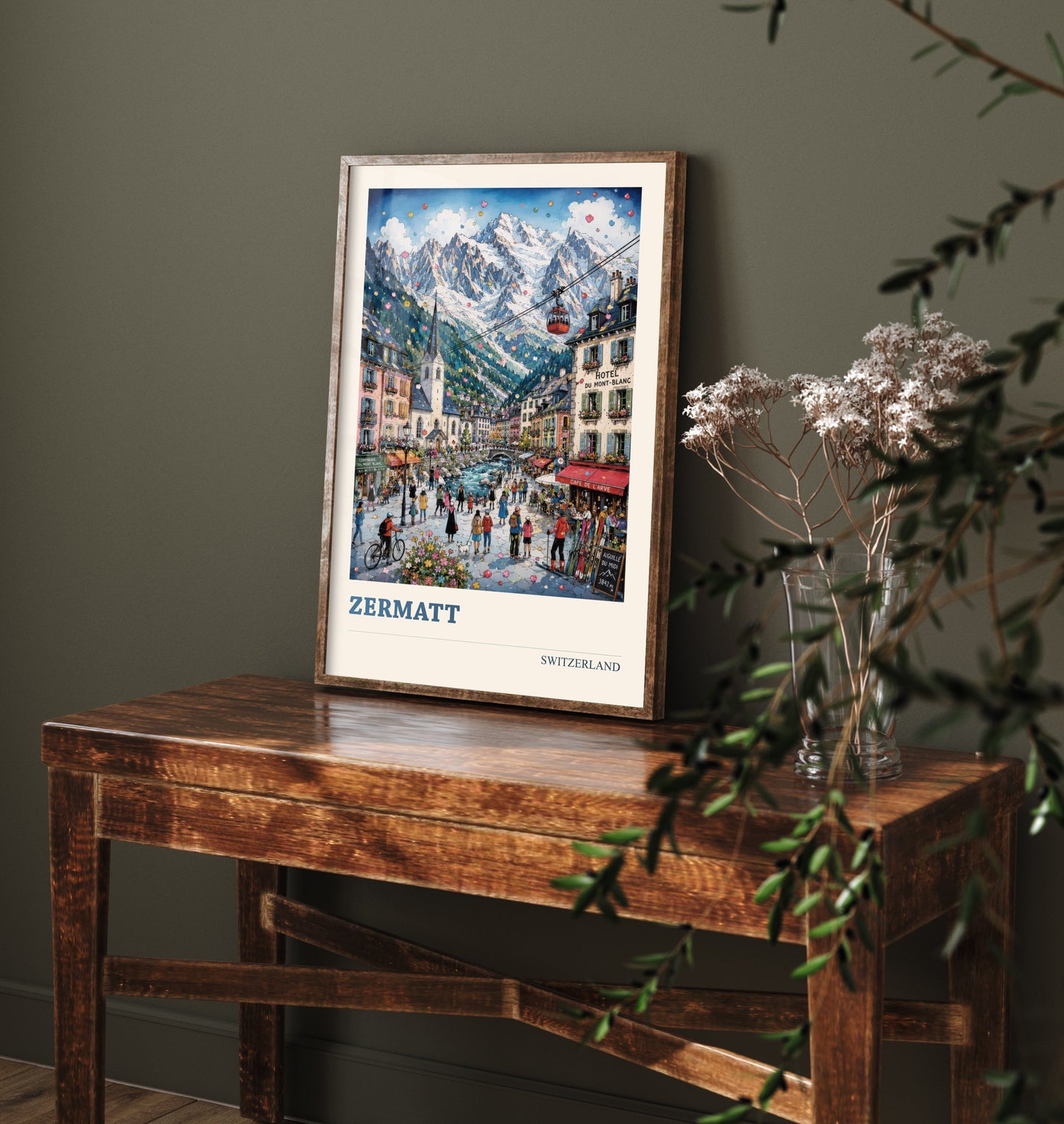 Zermatt Switzerland Travel Poster - Alpine Art Print - Mountain Village Illustration - Swiss Alps Visit 1/3