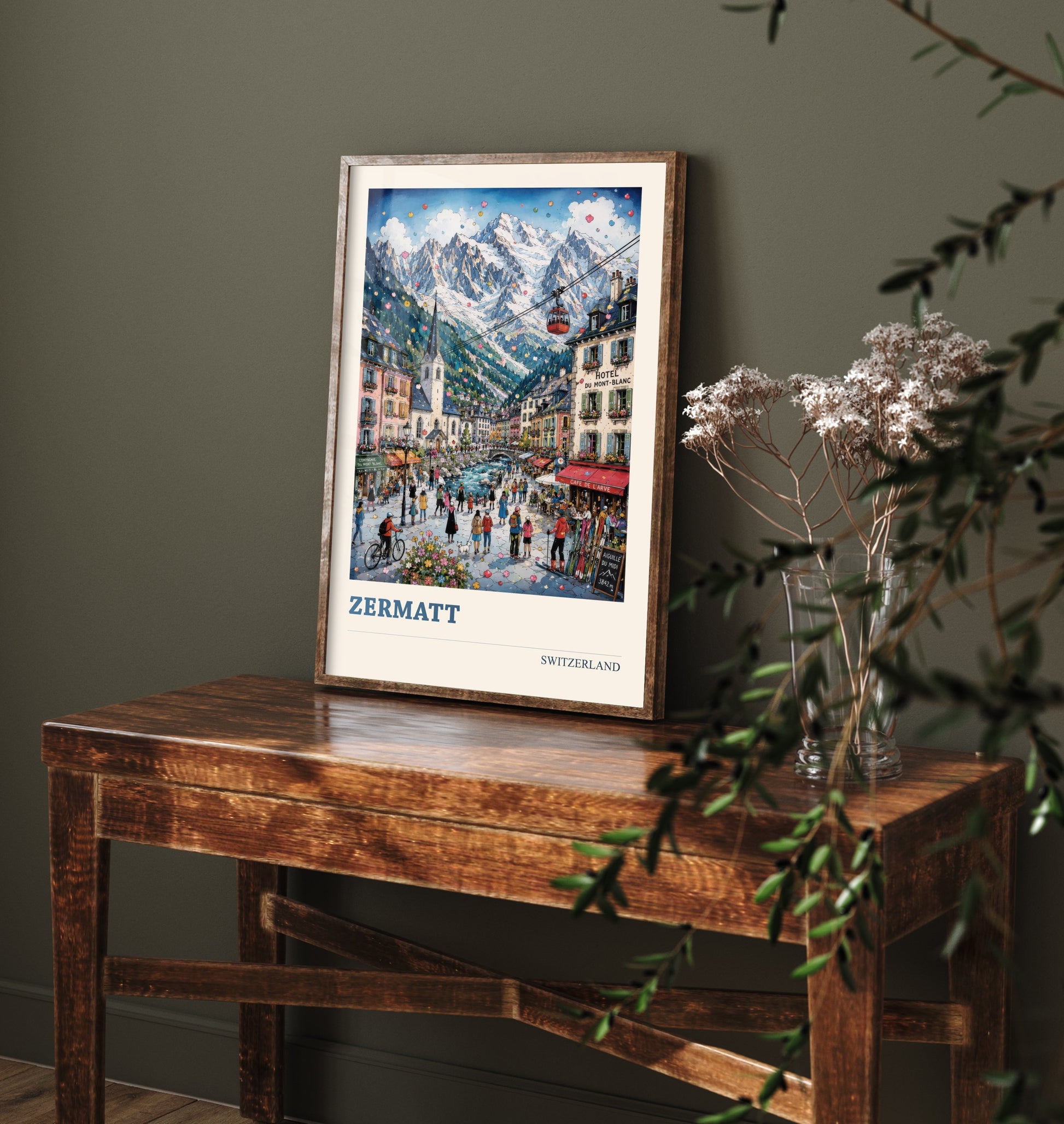 Zermatt Switzerland Travel Poster - Alpine Art Print - Mountain Village Illustration - Swiss Alps Visit 1/3