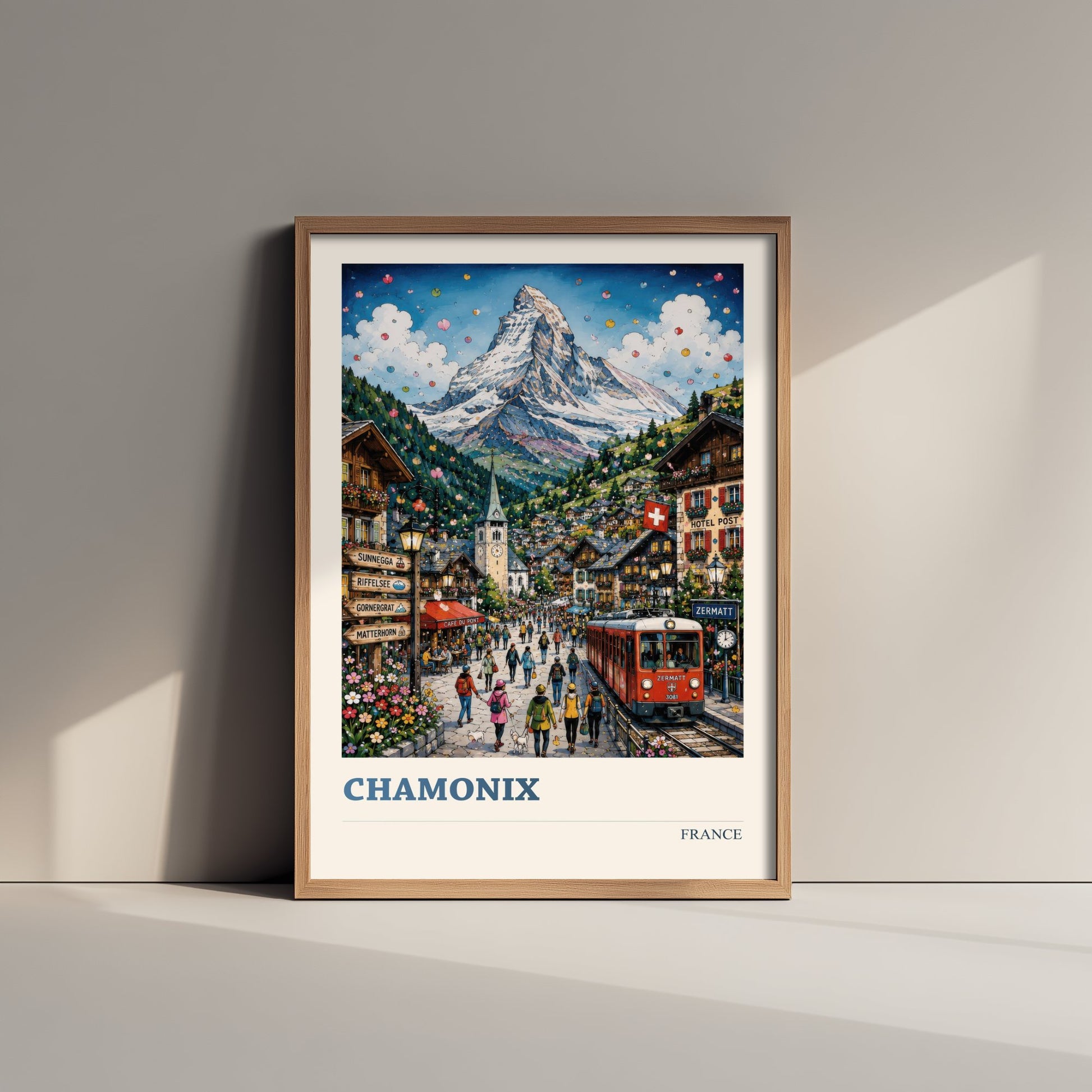 Chamonix France Travel Poster - Alpine Art Print - Mountain Village Illustration - French Alps Visit 3/3