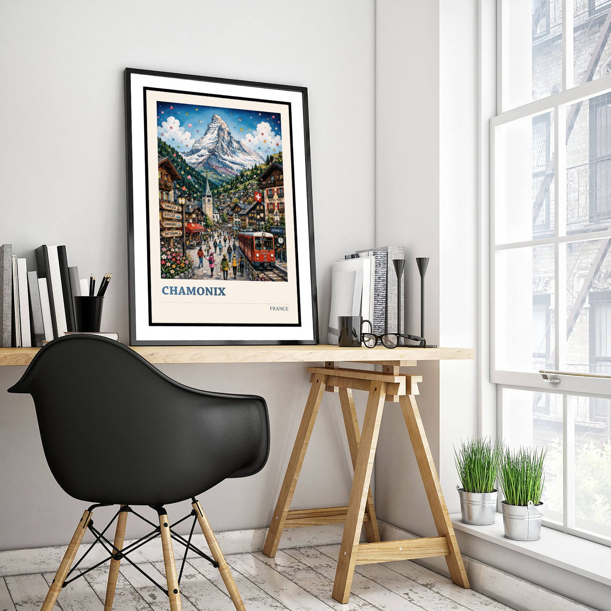 Chamonix France Travel Poster - Alpine Art Print - Mountain Village Illustration - French Alps Visit 3/3