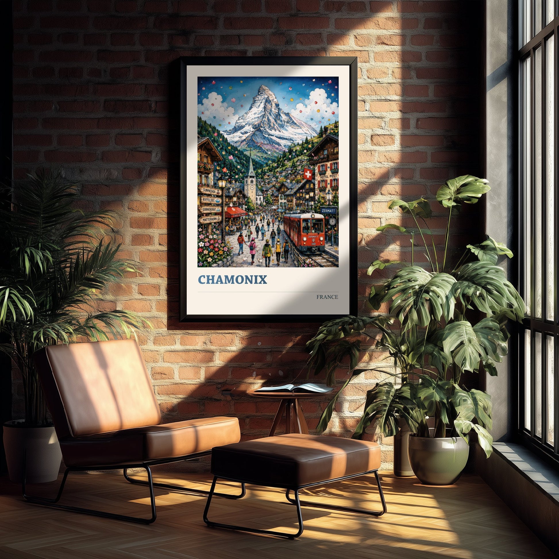 Chamonix France Travel Poster - Alpine Art Print - Mountain Village Illustration - French Alps Visit 3/3