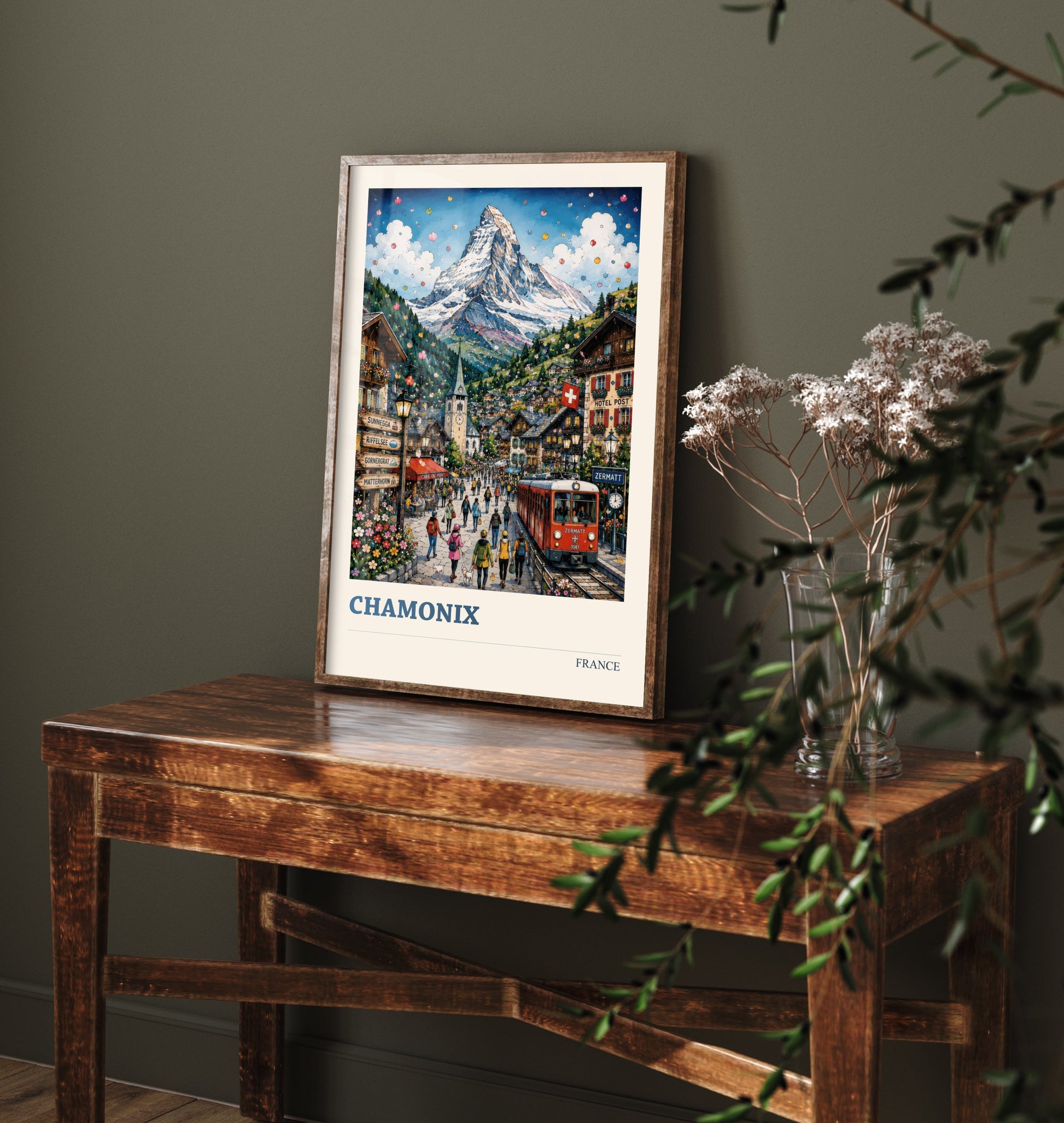 Chamonix France Travel Poster - Alpine Art Print - Mountain Village Illustration - French Alps Visit 3/3