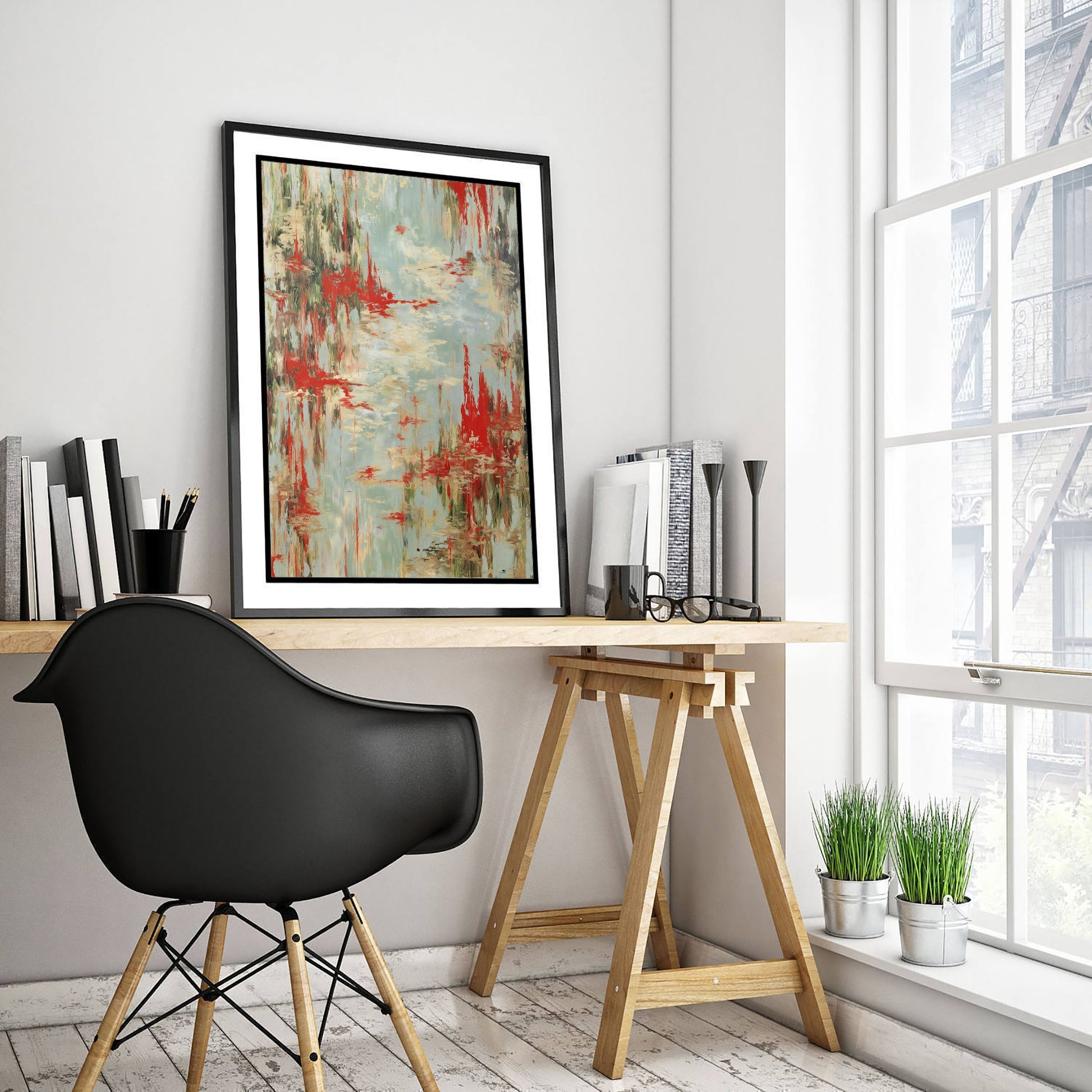 Amazon Rainforest Watercolour Art Print - Abstract Jungle Painting - Red and Grey Nature Wall Art - Modern Poster 1/3