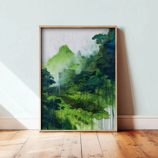Amazon Rainforest Watercolour Art Print - Green Jungle Painting - Misty Mountain Nature Wall Art - Botanical Poster 2/3